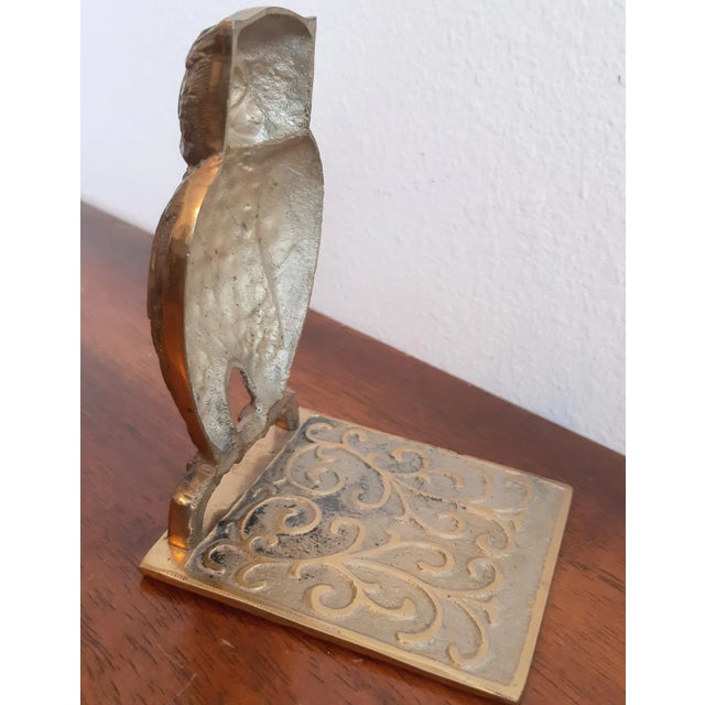 Shabby Chic Vintage Brass Owl Bird Bookends Pair For Sale - Image 3 of 7