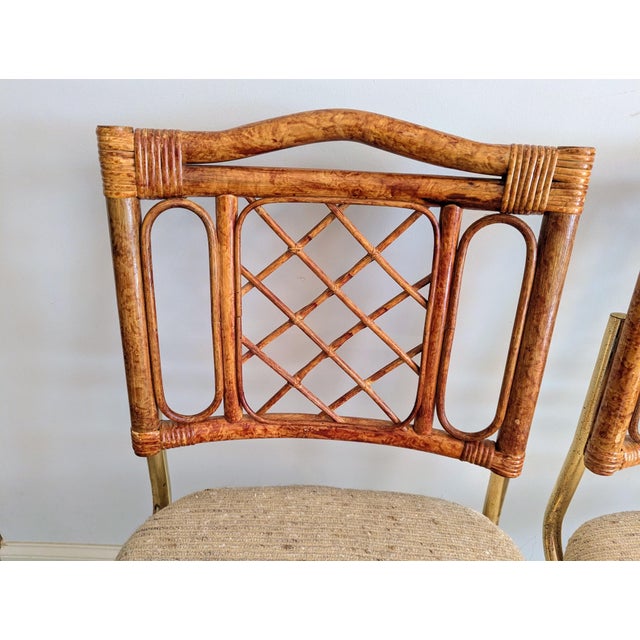 1980s Rattan and Brass Cantilever Chairs - A Pair by Cramco For Sale In Raleigh - Image 6 of 17