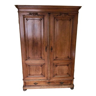 Antique French Walnut Armoire With Drawer For Sale