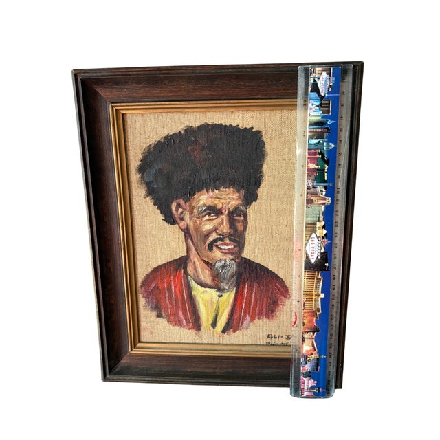 Brown Iranian Oil Portrait Painting on Linen Canvas, Framed 1974–75 Signed Ali-Sh Vintage For Sale - Image 8 of 8