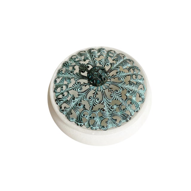 Vintage Alabaster Copper Filigree Trinket Jar For Sale In New York - Image 6 of 6