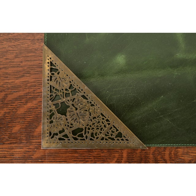 Metal Tiffany Studios New York Grapevine Bronze Doré Blotter Corners With Leather Desk Blotter For Sale - Image 7 of 13