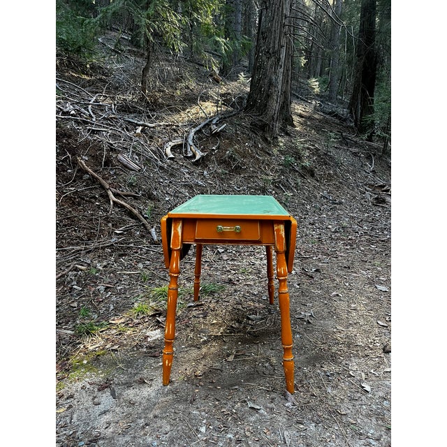 Vintage 1930's / 40's Mint Green Enamel Top Farmhouse Kitchen Table For Sale In San Francisco - Image 6 of 8