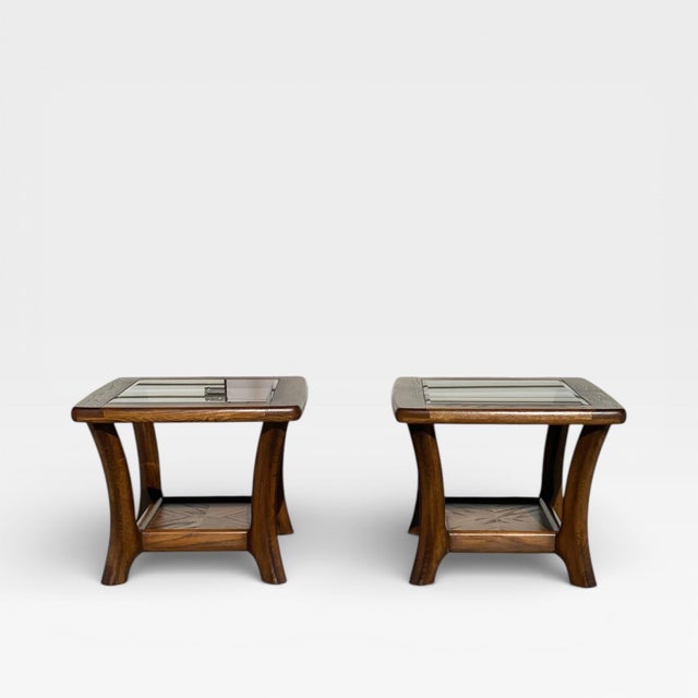 Pair of Late Mid-Century Oak Side Tables With Smoked Glass Tops, Mid-Century Modern, 1970s For Sale - Image 12 of 18