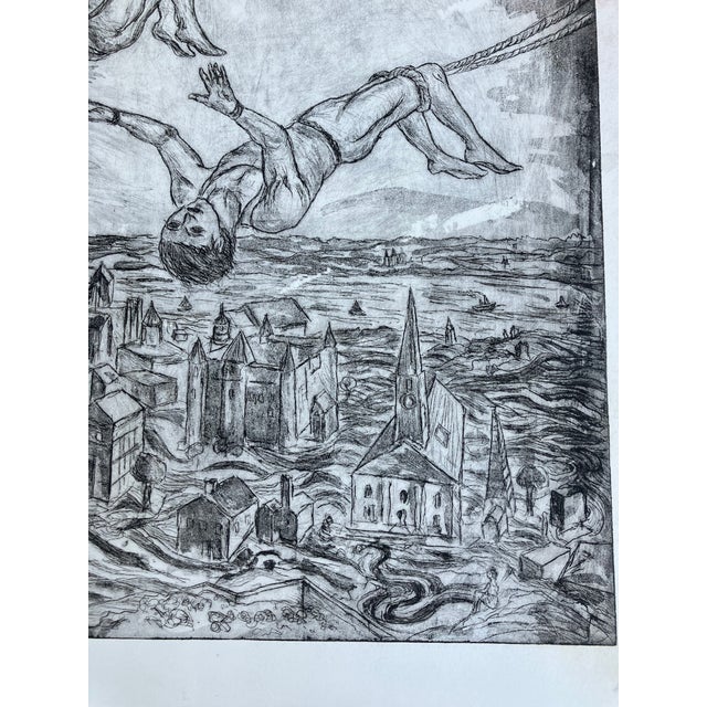 Figurative 1980’s Original Surreal Large Etching Acrobats Flying Over Village For Sale - Image 3 of 7