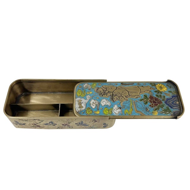 Late 19th Century Late 19th Century Antique Chinese Scholar's Writing Box, Paktong & Champleve For Sale - Image 5 of 8