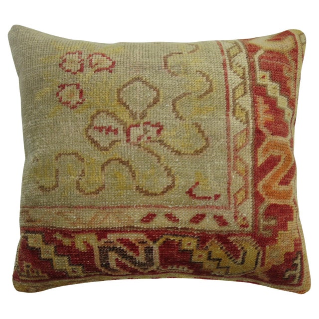 Pillow made from a vintage 20th-century soft color Turkish Oushak rug. 19'' x 20''