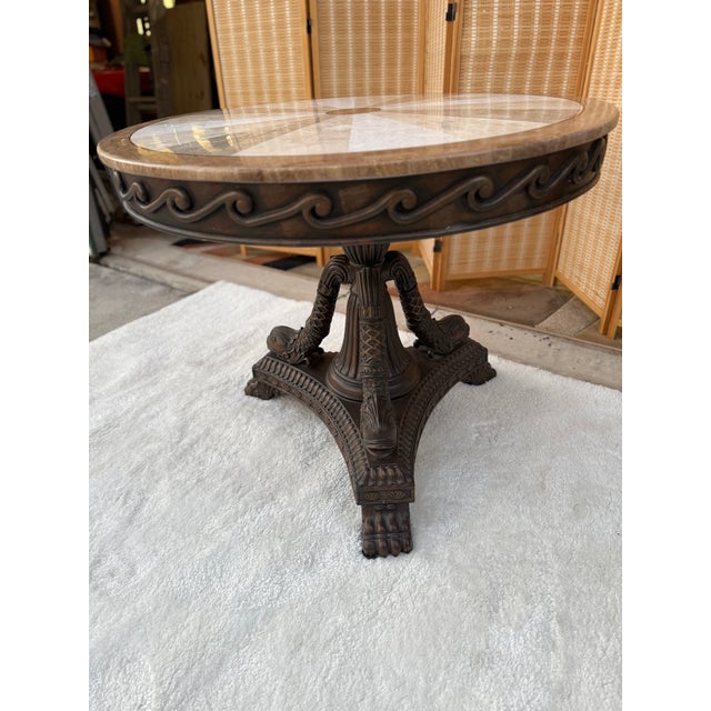 1980s Round Regency Style Center Table With Koi Motif Pedestal For Sale - Image 4 of 16