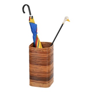 Italian Organic Curved Rattan Umbrella Stand by Franco Albini for Vivai Del Sud, 1970s For Sale
