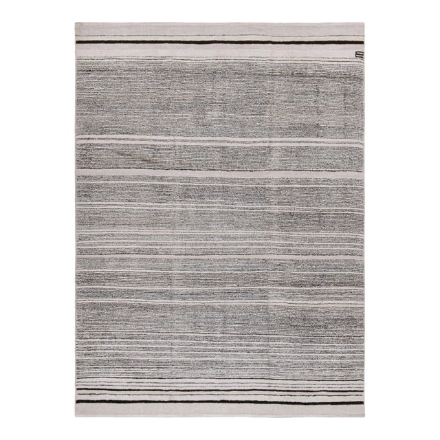 Rug & Kilim’s Contemporary Rug With White and Black Stripes and Gradation “Sky” For Sale