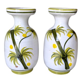 1970s Italian Bamboo Pottery Vases: A Pair For Sale