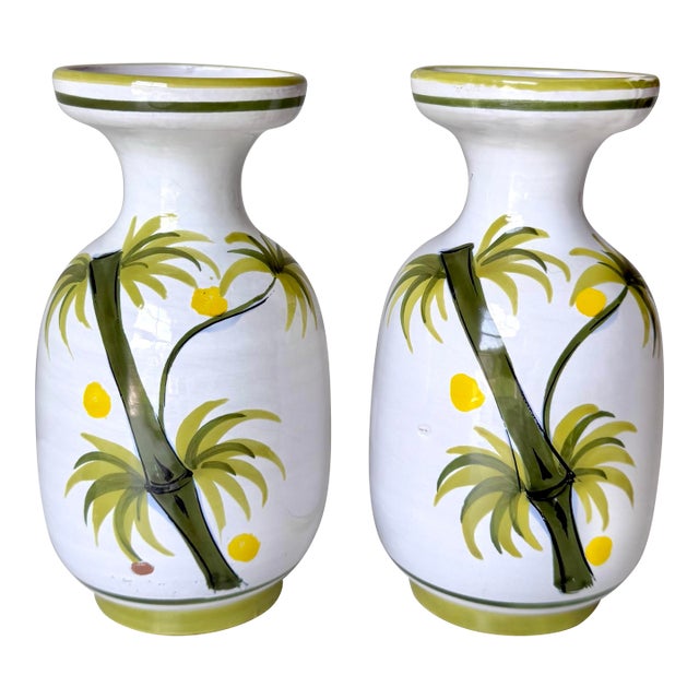 1970s Italian Bamboo Pottery Vases: A Pair For Sale
