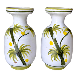 1970s Italian Bamboo Pottery Vases: A Pair