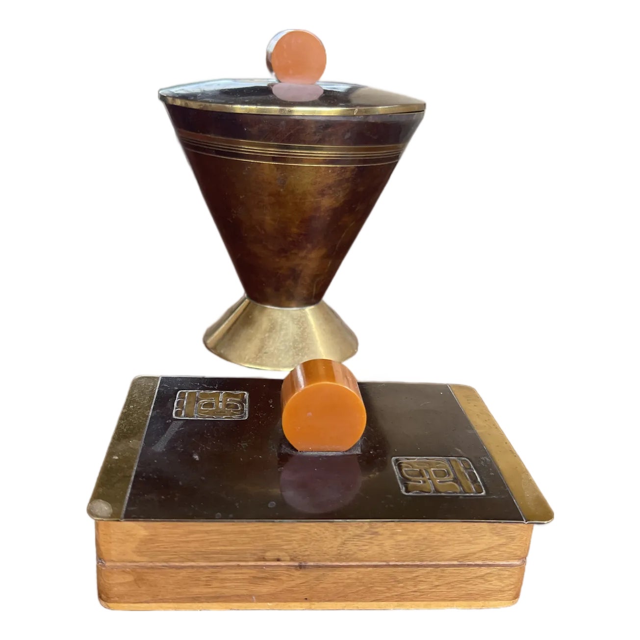 Pair of Wiener Werkstätte Mission Wooden Brass Cigarette Box & Humidor ...