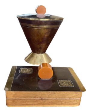 Pair of Wiener Werkstätte Mission Wooden Brass Cigarette Box & Humidor