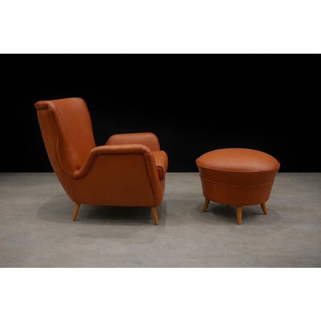 Mid-Century Modern Brazilian Modern Armchair with Ottoman in Hardwood & Leather by Carlo Hauner, Brazil, 1950s - Lot 353 For Sale - Image 3 of 12