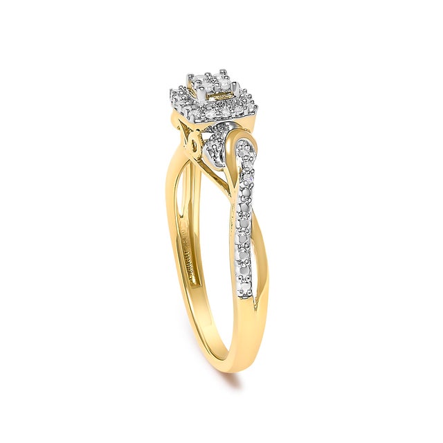 Haus of Brilliance 10K Yellow Gold Twisted Shank 1/10 Cttw Diamond Composite Halo Engagement Ring (I-J Color, I3 Clarity) - Size 6 For Sale - Image 4 of 6