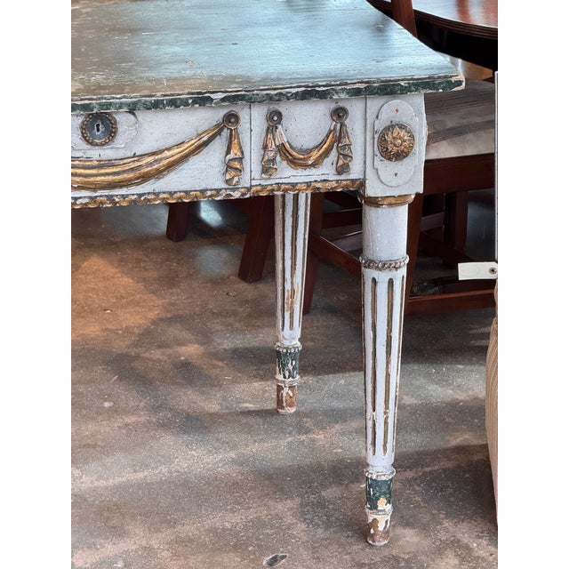 Wood Early 19th Century Italian Painted Parcel Gilt Console With Fluted Legs For Sale - Image 7 of 15