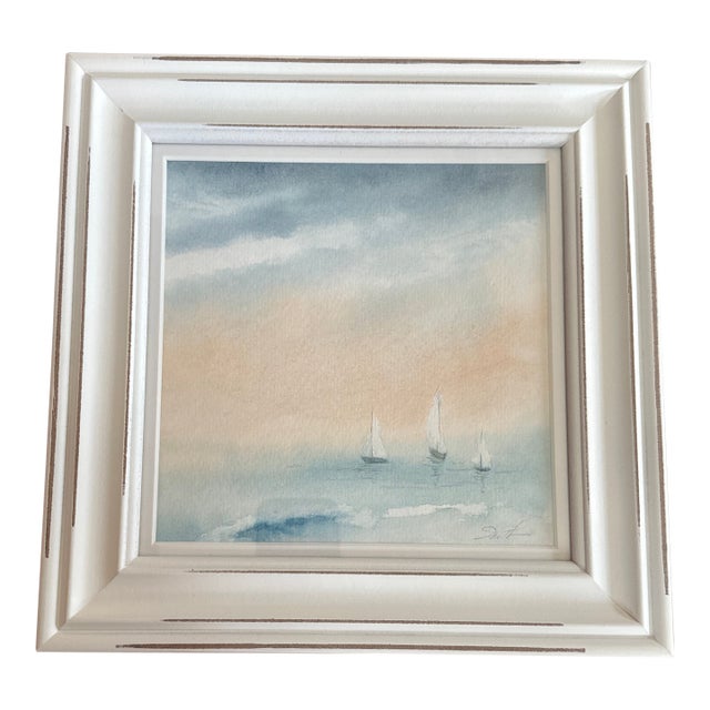 “Three to Sea” Framed Signed Original Watercolor Seascape by Nancy Smith For Sale