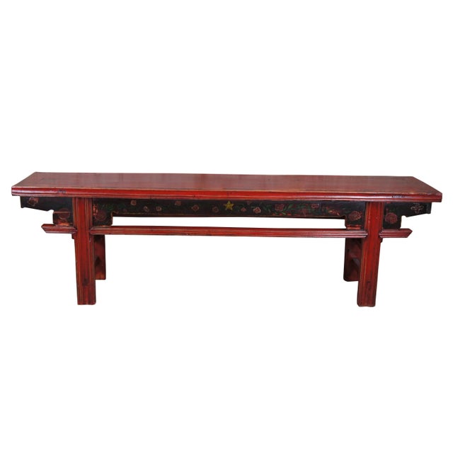 20th Century Chinese Elm Red Lacquer Altar Bench For Sale - Image 13 of 13