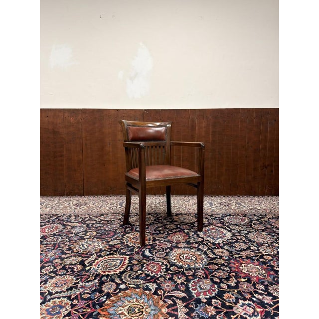 Brown English Desk Chair in Leather and Teak For Sale - Image 8 of 8