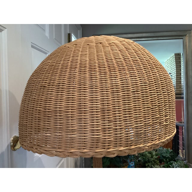 Wood Vintage Rattan Umbrella Shaped Floor Lamp For Sale - Image 7 of 12