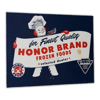 Honor Brand Frozen Foods Advertising Board C.1940s For Sale