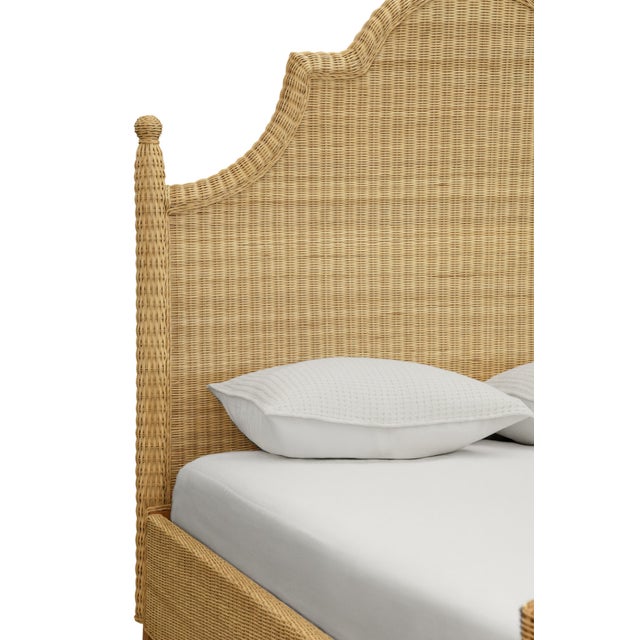Worlds Away Matthew Izzo Home Chamberlain Queen Rattan Bed Frame With Arched Headboard, Side Rails, and Footboard in Rattan With Wood Feet For Sale - Image 4 of 8