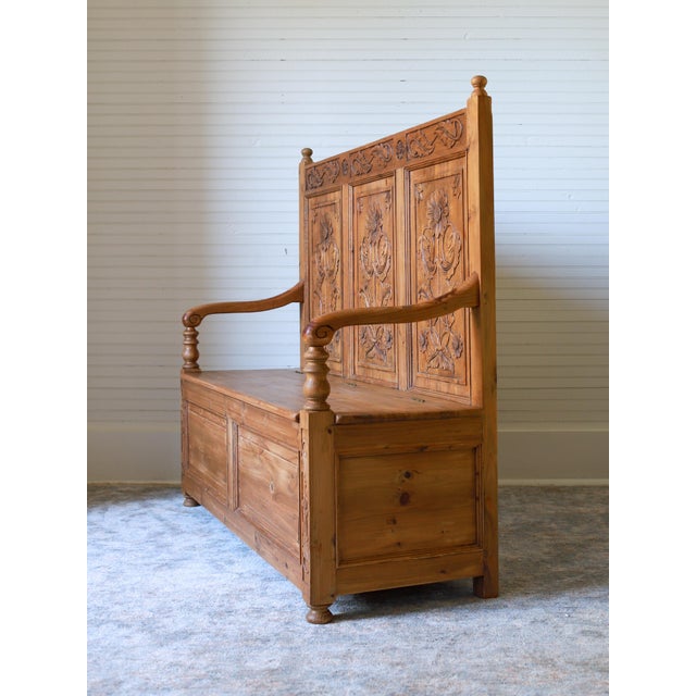 Mid 20th Century English Pine Carved Storage Bench For Sale - Image 9 of 17