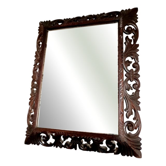 Neo-Gothic Mirror in Carved Oak, 1940 For Sale