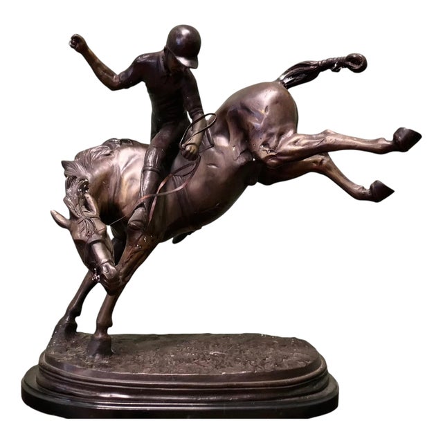 French Artist, Polo Player on Horse Back, 1930, Bronze For Sale