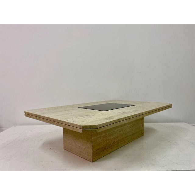 Travertine and Brass Coffee Table, 1970s For Sale - Image 4 of 12
