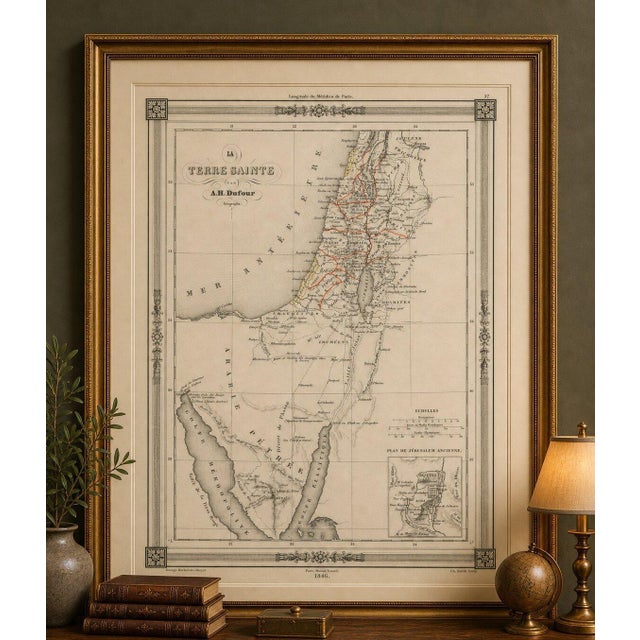Gold Map of Holy Land Jerusalem and Sinai from A.H. Dufour, Paris, France, 1846 For Sale - Image 8 of 9