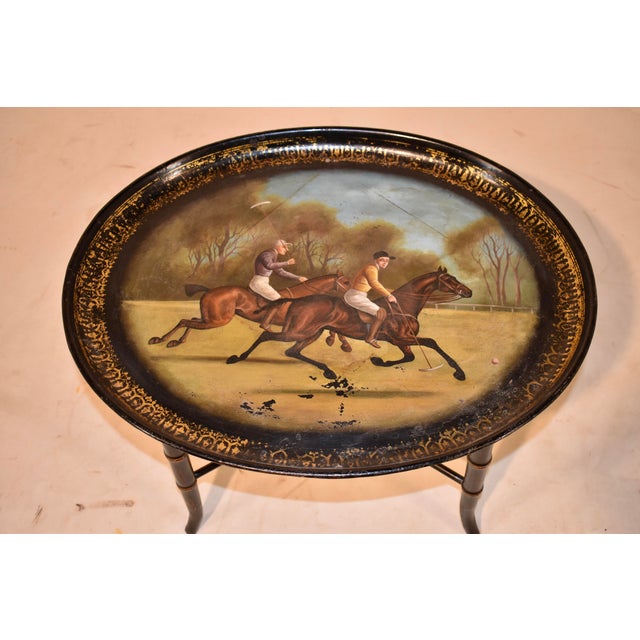 Wood Late 19th Century Painted Tole Tray on Base For Sale - Image 7 of 9