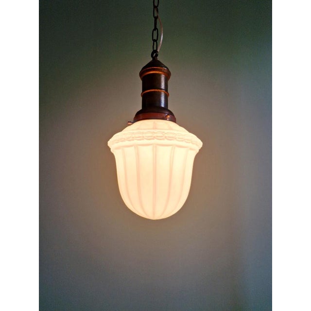 Art Deco Pendant Light in Molded White Pressed Glass, 1920s-1930s For Sale - Image 6 of 15