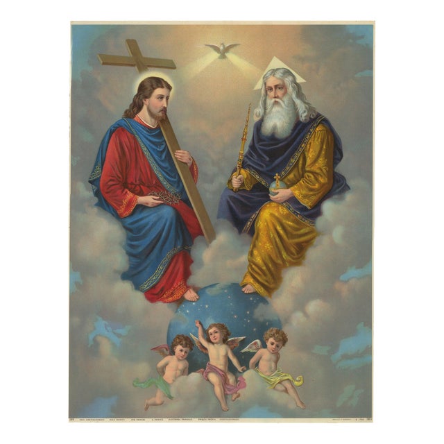 Holy Trinity Enthroned in Heaven, 1900, Chromolithograph on Paper For Sale