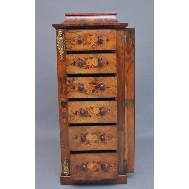 Antique Wellington Chest in Walnut and Marquetry, 1860 For Sale - Image 14 of 17