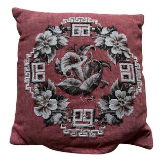 Biedermeier Cushion with Bead Embroidery in Grisaille Tones For Sale