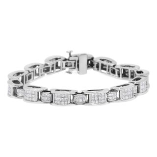14K White Gold 5.0 Cttw Princess Cut Diamond Invisible Set Alternating Size D Shaped Links Tennis Bracelet (H-I Color, SI2-I1 Clarity) For Sale