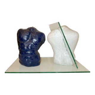Original Hand Blown 2004 Duncan House Art Studio Glass 2 Male Torso Sculpture For Sale