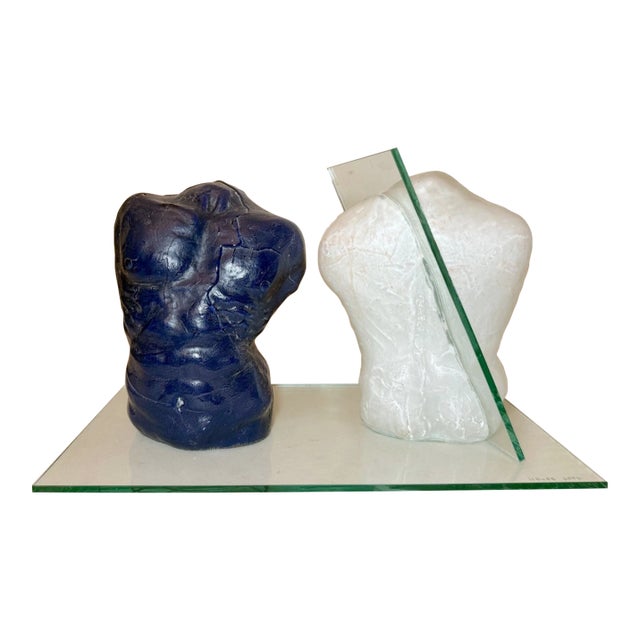 Original Hand Blown 2004 Duncan House Art Studio Glass 2 Male Torso Sculpture For Sale