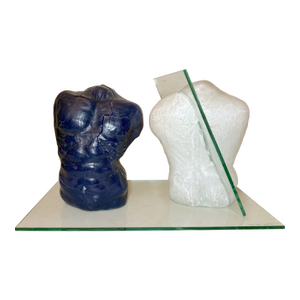 Original Hand Blown 2004 Duncan House Art Studio Glass 2 Male Torso Sculpture