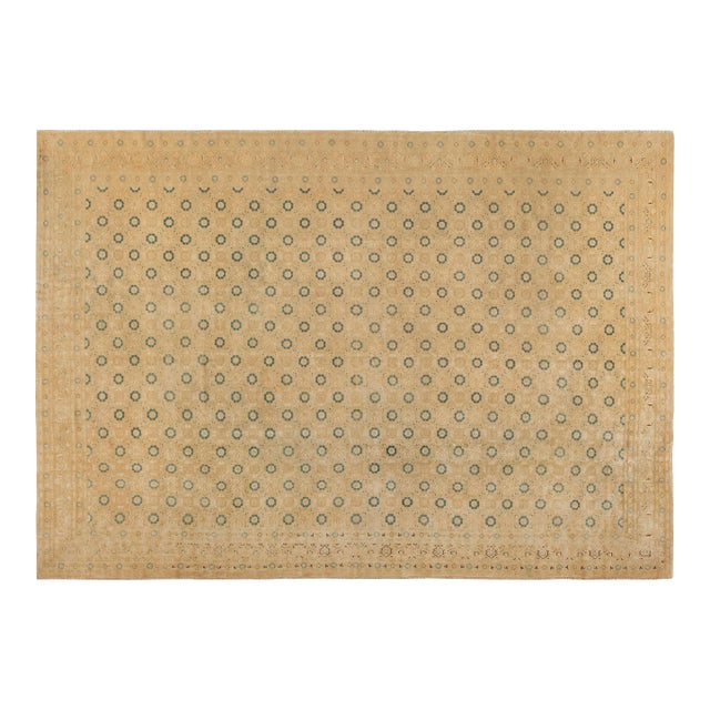 Vintage Persian Tabriz Beige Handwoven Wool Rug For Sale