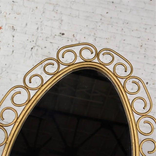 Hollywood Regency 1960-1970’s Hollywood Regency Bohemian Free Standing Mirror Gold Painted Wicker Scroll Clad Frame For Sale - Image 3 of 11