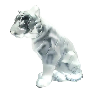 Lalique Tigre Assis, Sitting Tiger Grand Crystal Sculpture, Signed, 2003