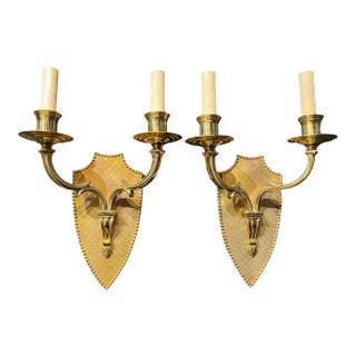 Pair of 1900's Caldwell Gilt Bronze Engraved Sconces With 2 Lights For Sale