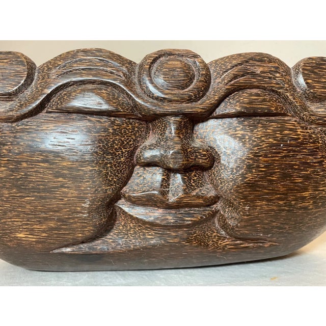 1930s Share Large Antique Heavy Black Palm Asian Wooden Figural Sculpture Centerpiece Stand For Sale - Image 5 of 14