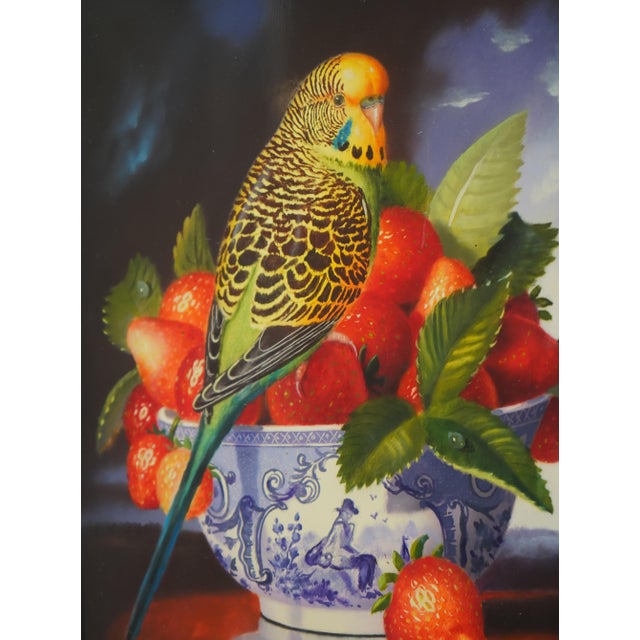 p.devaud Perruche Aux Fraises Oil on Canvas Painting Art - Signed For Sale - Image 4 of 10
