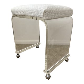 Lucite Charles Hollis Jones Style Rolling Vanity Bench/Stool For Sale