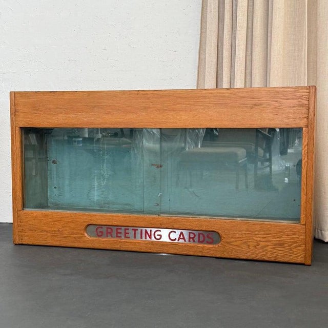1940s 1940s Pair of Industrial Oak "Greeting Cards" Display Case Cabinets For Sale - Image 5 of 12